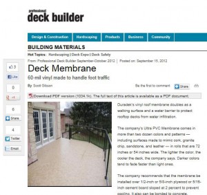 Snapshot of Duradek Mention in Professional Deck Builder Magazine Online