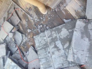 Water damaged deck substrate from failed tile deck.