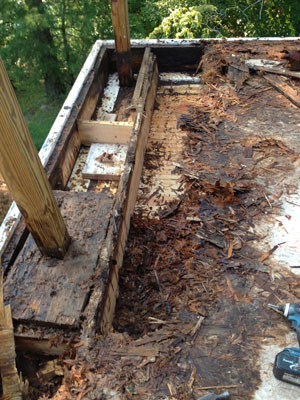 Deck with wood rot.