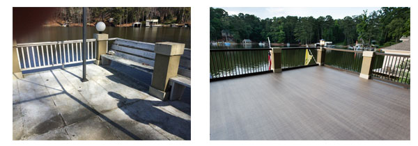 Boathouse deck before and after