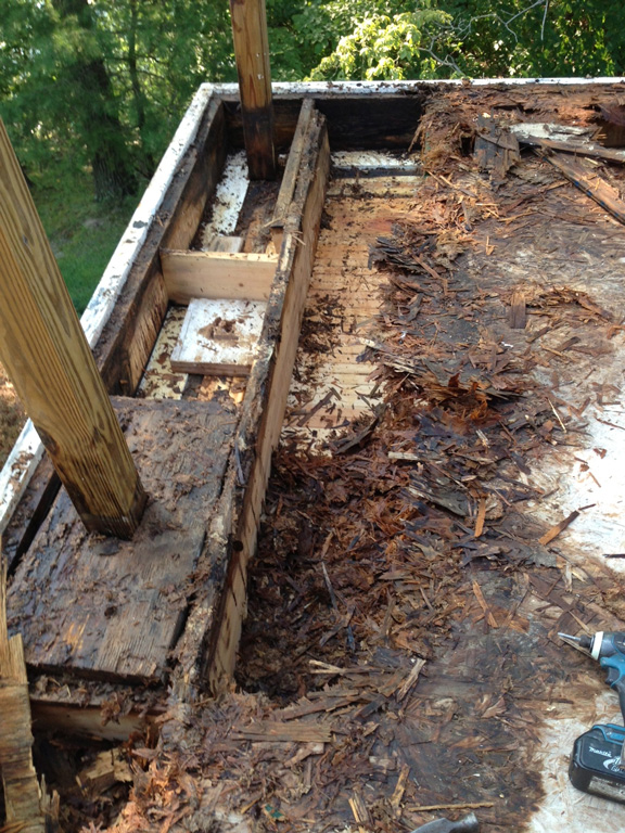 wood rot on a deck that had failed waterproofing