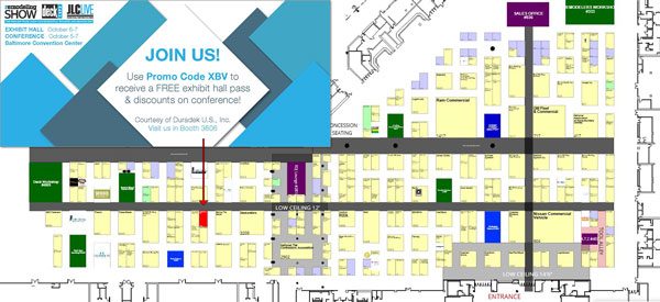 Click floorplan to register with Promo Code XBV and visit Duradek at booth #3606.