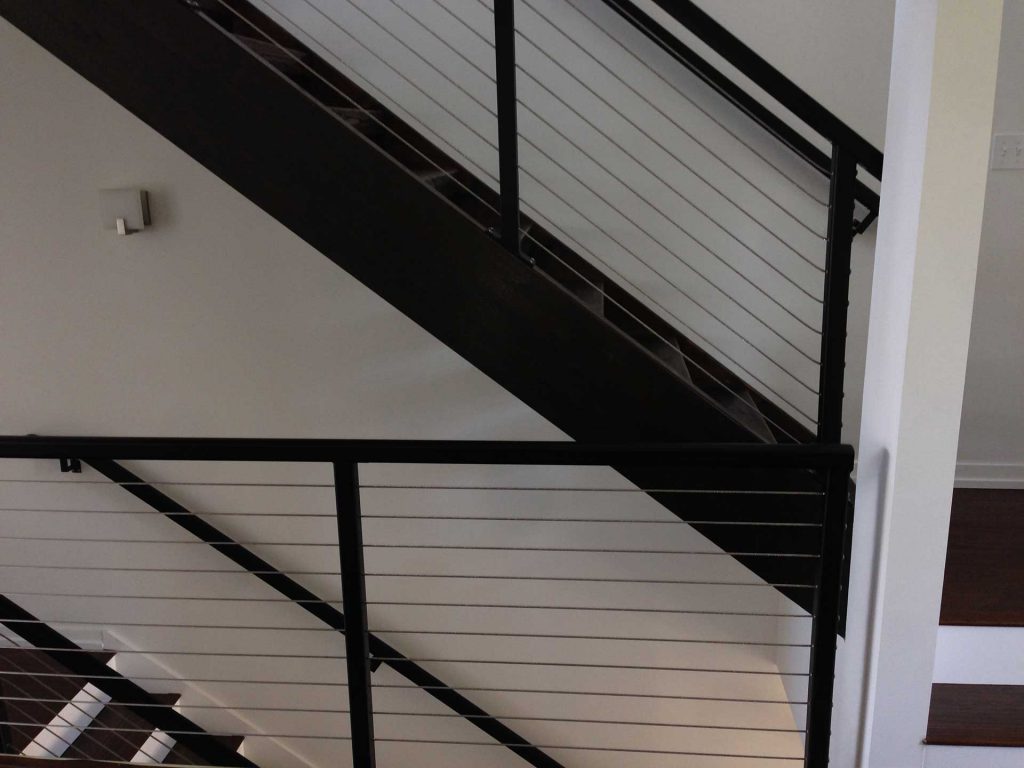 Black Aluminum and Cable Interior Stair Railing