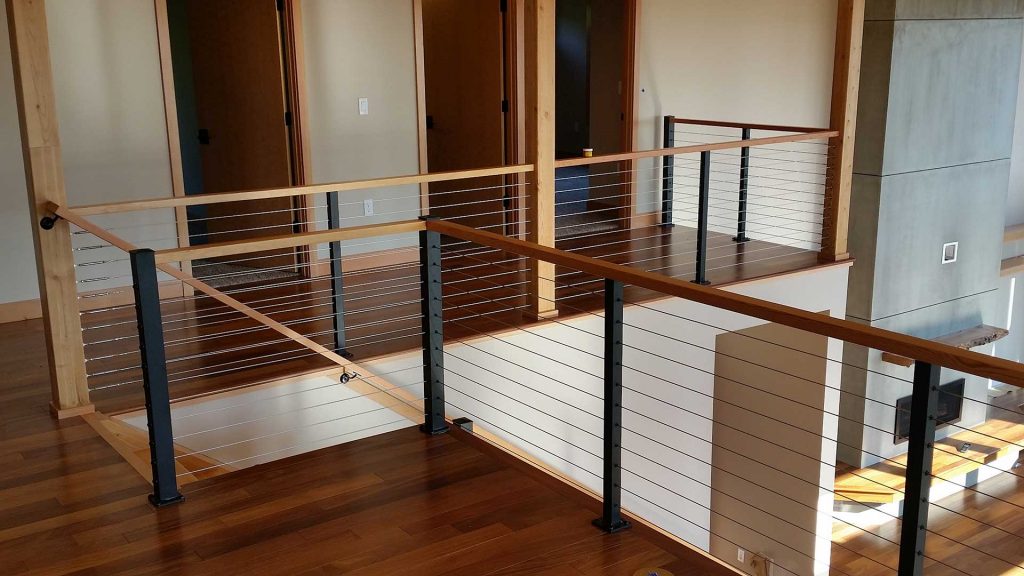 Cable Railing Interior Guardrail System with Wood Grain Finish Top Rail