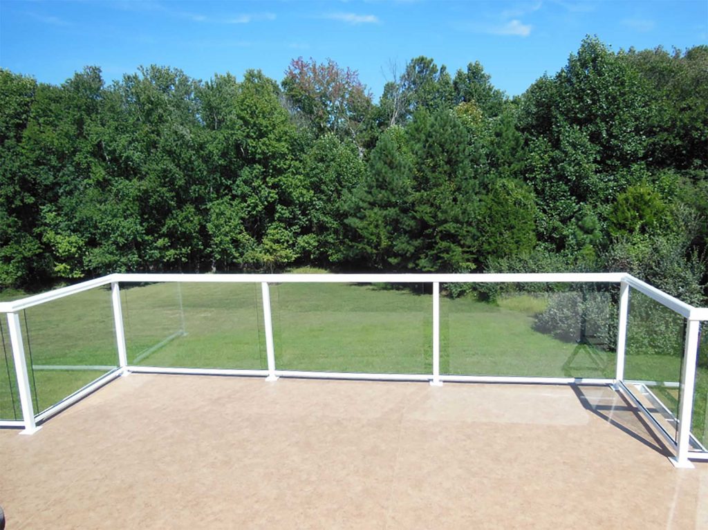 Standard Glass Railing with Square White Top Rail and Posts - Surface Mounted