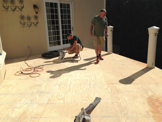 Plywood substrate preparation for Duradek waterproof membrane for balcony renovation - Duradek Case History 189
