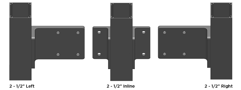 Left, inline and right 2.5" fascia mount cable railing posts.